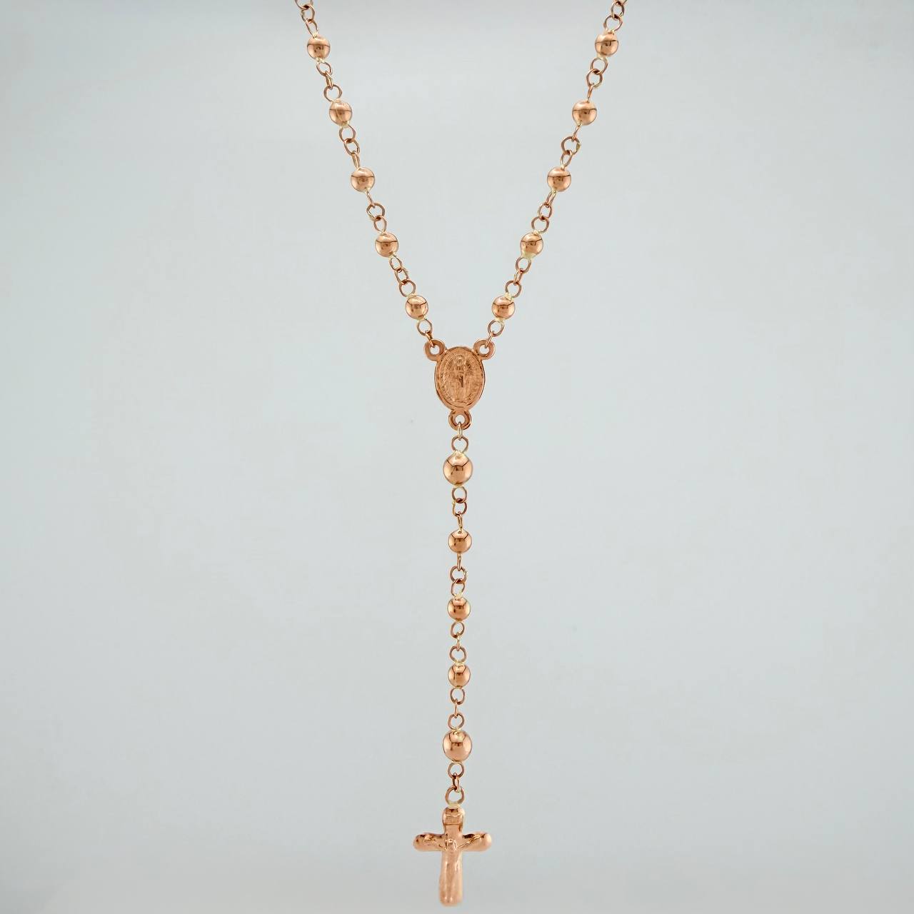 Rosario Virgen Milagrosa Cruz Cristo 6.05gr / 53cm / 3mm-4mm Oro Rosa 18K %