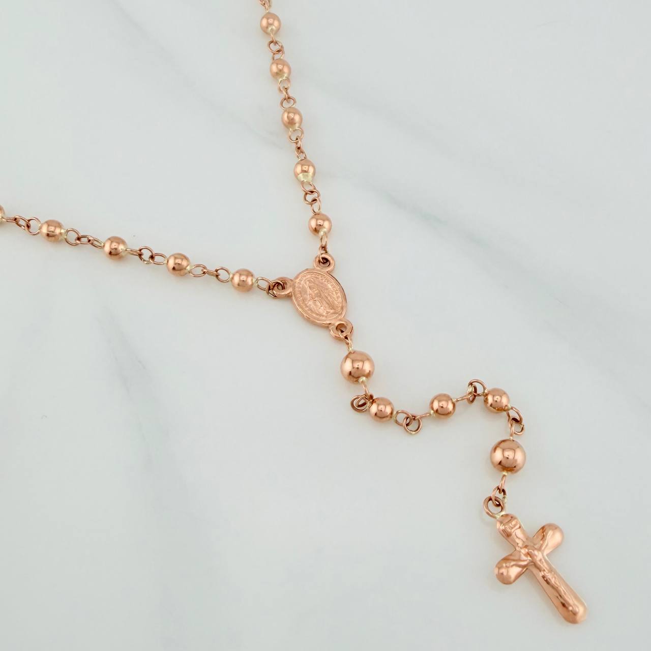 Rosario Virgen Milagrosa Cruz Cristo 6.05gr / 53cm / 3mm-4mm Oro Rosa 18K %