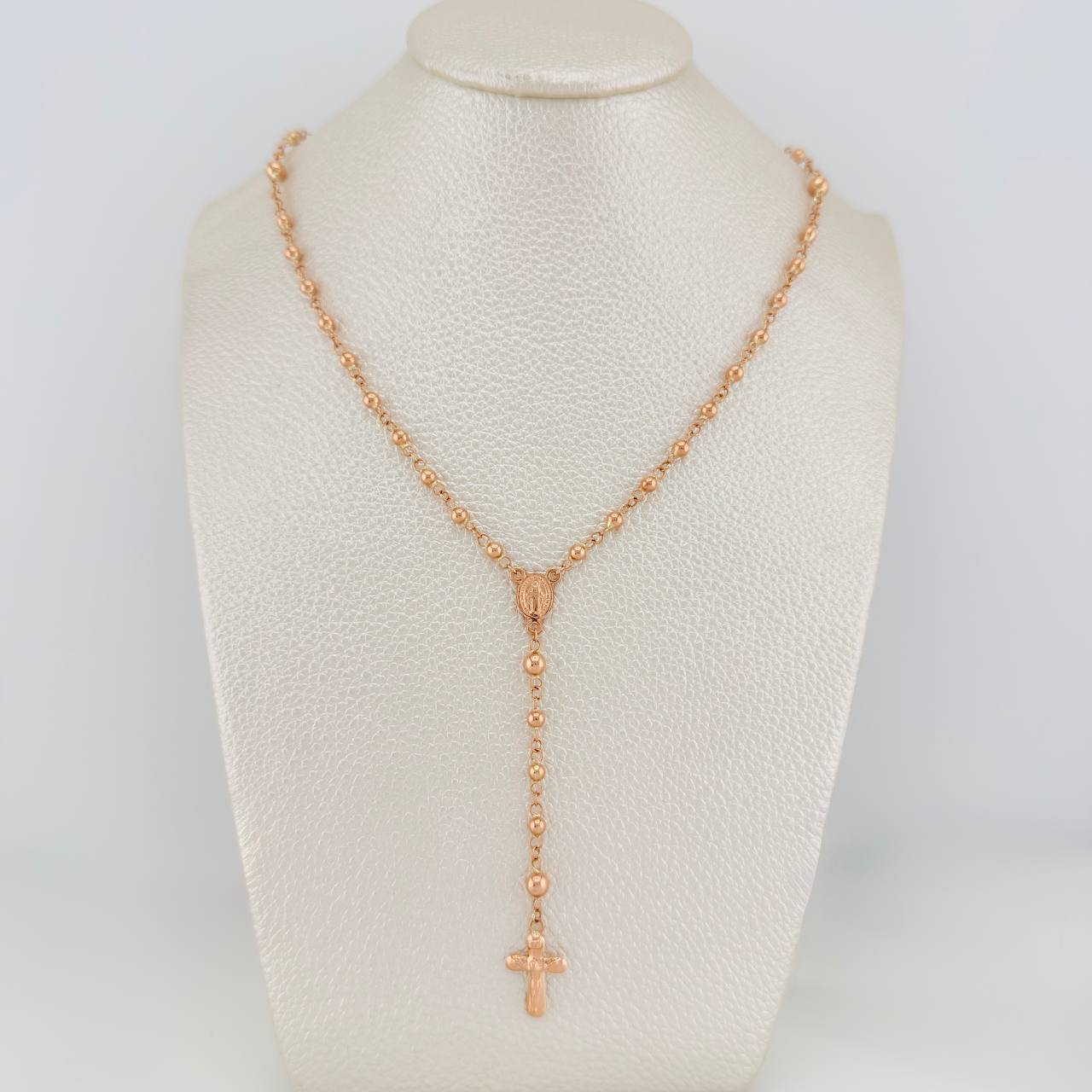 Rosario Virgen Milagrosa Cruz Cristo 6.05gr / 53cm / 3mm-4mm Oro Rosa 18K %