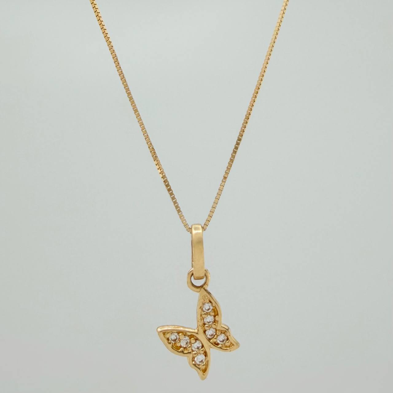 Set Cadena y Dije Veneciana+Mariposa 1.4gr / 45cm / 0.3mm Oro Amarillo 18K (Oferta) $