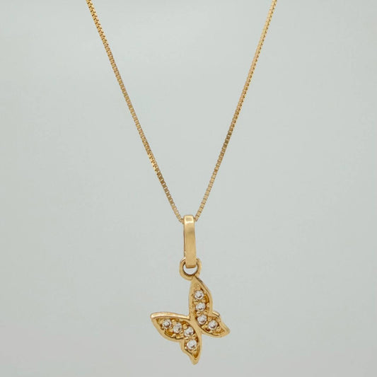 Set Cadena y Dije Veneciana+Mariposa 1.4gr / 45cm / 0.3mm Oro Amarillo 18K (Oferta) $