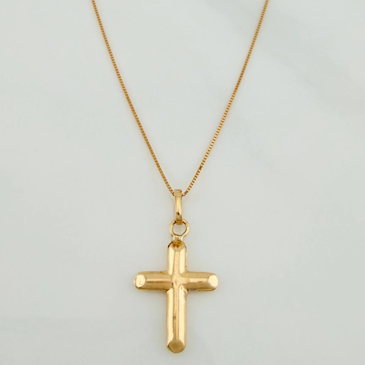 Set Cadena y Dije Veneciana+Cruz 1.35gr / 45.3cm / 0.35mm Oro Amarillo 18K (Oferta) $