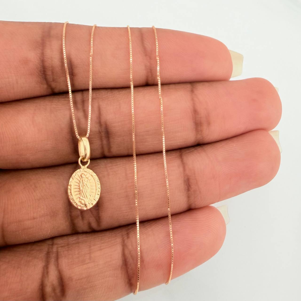 Set Cadena y Dije Veneciana+Virgen Guadalupe 1.3gr / 45cm / 0.3mm Oro Amarillo 18K (Oferta) $