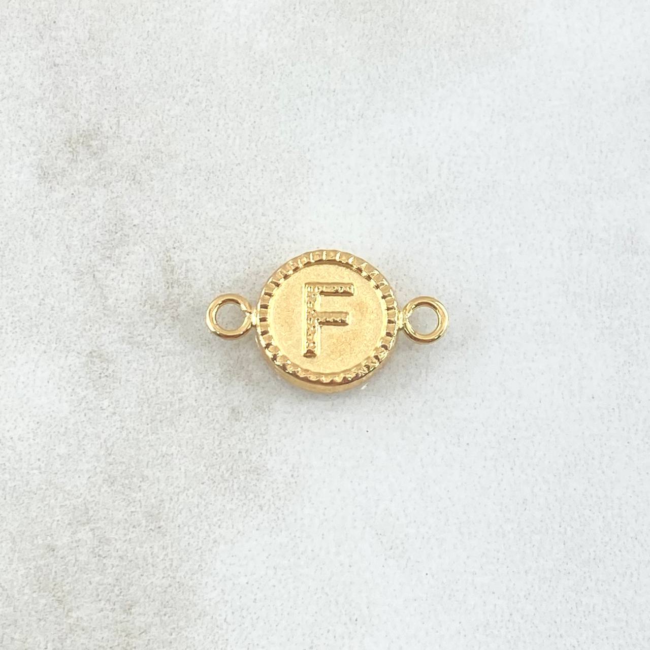 Herraje Letra F Mate 0.55gr / 1cm-1.7cm / Circulo Bordeado Oro Amarillo 18K
