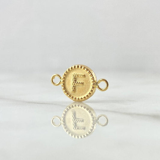 Herraje Letra F Mate 0.6gr / 1cm-1.7cm / Circulo Bordeado Oro Amarillo 18K
