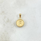 Dije Letra F Mate 0.55gr / 1.5cm / Circulo Cargador Bordeado Oro Amarillo 18K