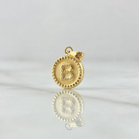 Dije Letra B Mate 0.65gr / 1.5cm / Circulo Cargador Bordeado Oro Amarillo 18K