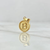 Dije Letra B Mate 0.65gr / 1.5cm / Circulo Cargador Bordeado Oro Amarillo 18K