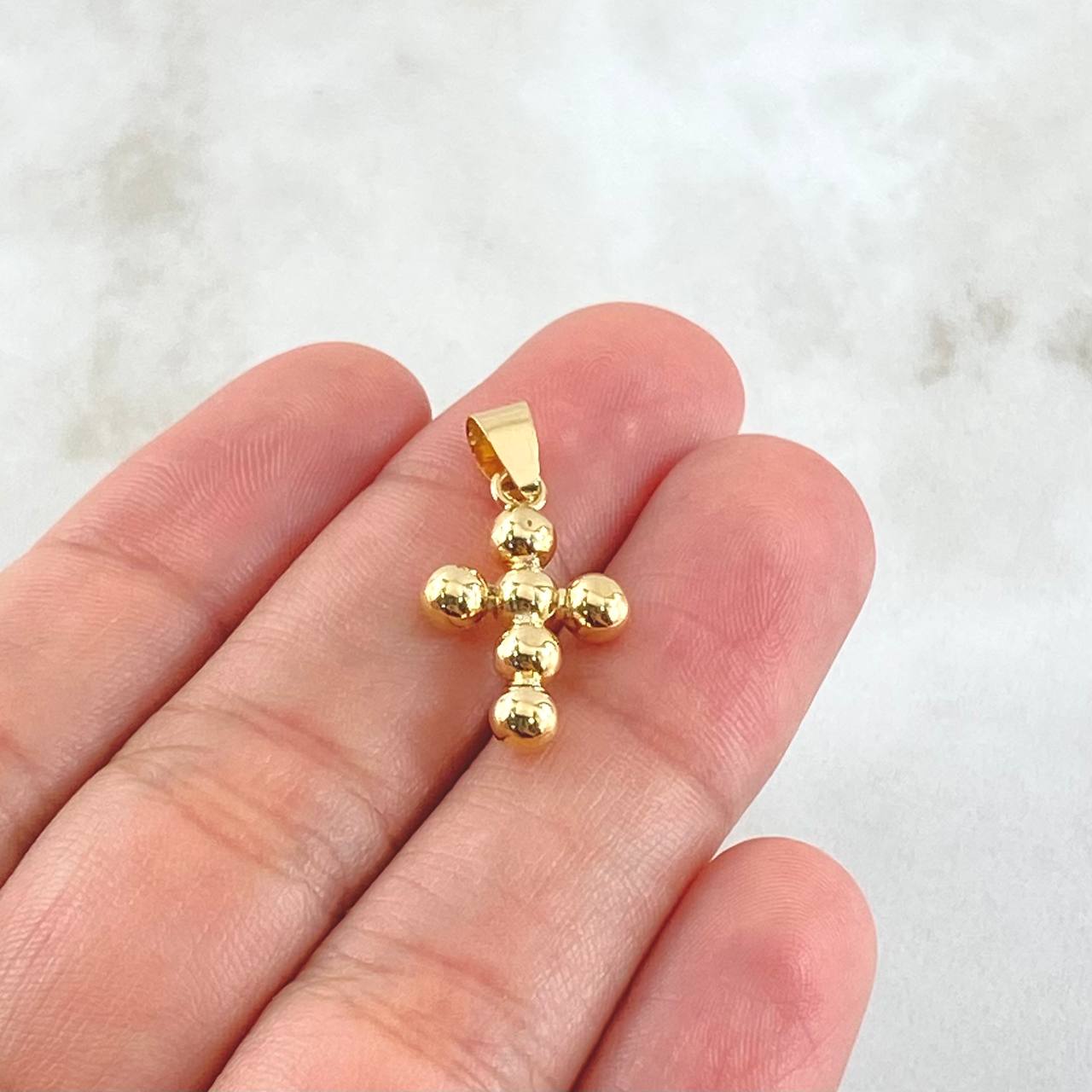 Dije Cruz Esferas Consecutivas 0.85gr / 2.5cm- Oro 18K *