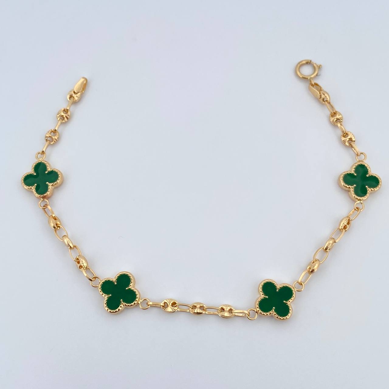 Pulso GC Trebol 3.85gr / 18cm / 3.1mm Diamantado Electroestatico Verde Oro Amarillo 18K &