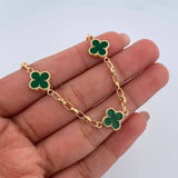 Pulso GC Trebol 3.85gr / 18cm / 3.1mm Diamantado Electroestatico Verde Oro Amarillo 18K &