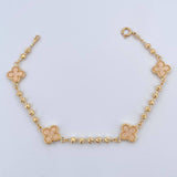 Pulso Trebol Militar 4.35gr / 18.5cm / 3mm Bolas Diamantadas Electroestatico Beige Oro Amarillo 18K &