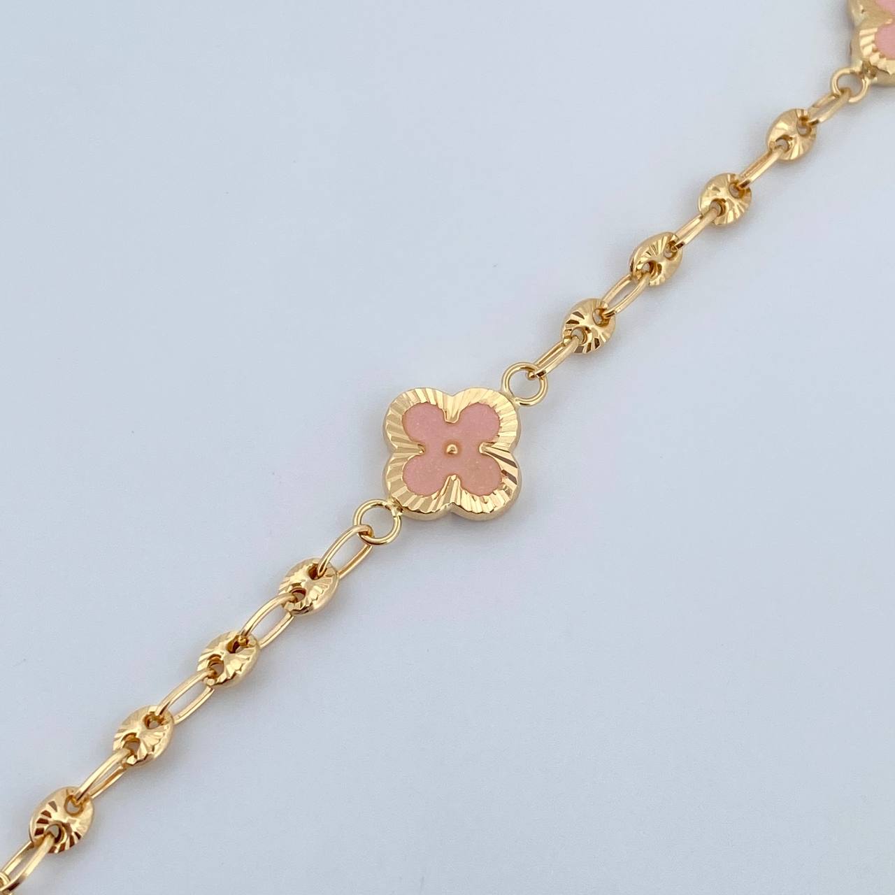 Pulso GC Trebol 4.7gr / 19.2cm / 3.1mm Diamantado Electroestatico Rosado Oro Amarillo 18K &