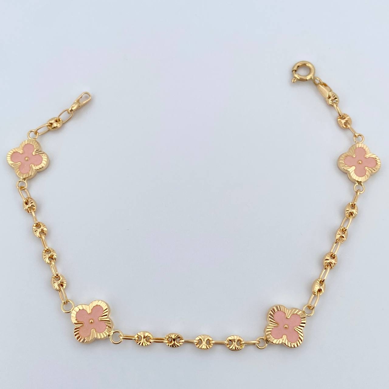 Pulso GC Trebol 4.7gr / 19.2cm / 3.1mm Diamantado Electroestatico Rosado Oro Amarillo 18K &