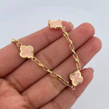 Pulso GC Trebol 4.7gr / 19.2cm / 3.1mm Diamantado Electroestatico Rosado Oro Amarillo 18K &