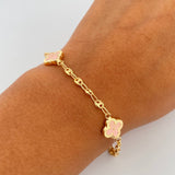 Pulso GC Trebol 4.7gr / 19.2cm / 3.1mm Diamantado Electroestatico Rosado Oro Amarillo 18K &