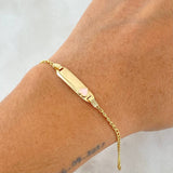 Pulso Bebé Espiga Placa Rectangular Corazon 1.75gr / 13cm-14cm / 1.6mm Resina Rosada Graduable Oro Amarillo 18K ©