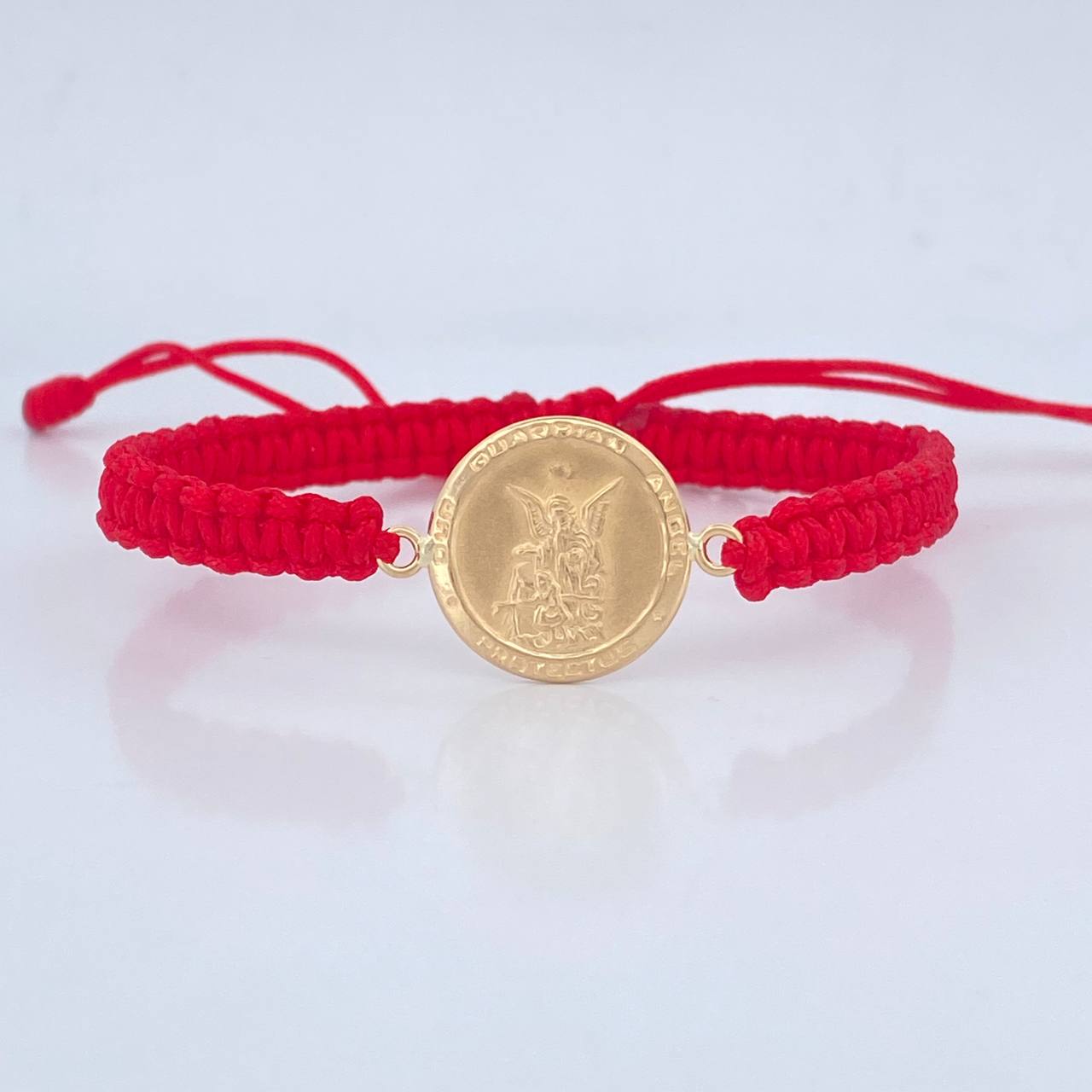 Pulsera Tejida Roja Angel De La Guarda 1.2gr / Oro 18K $