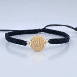 Pulsera Tejida Negra Corona Rx 0.8gr / Oro 18K $