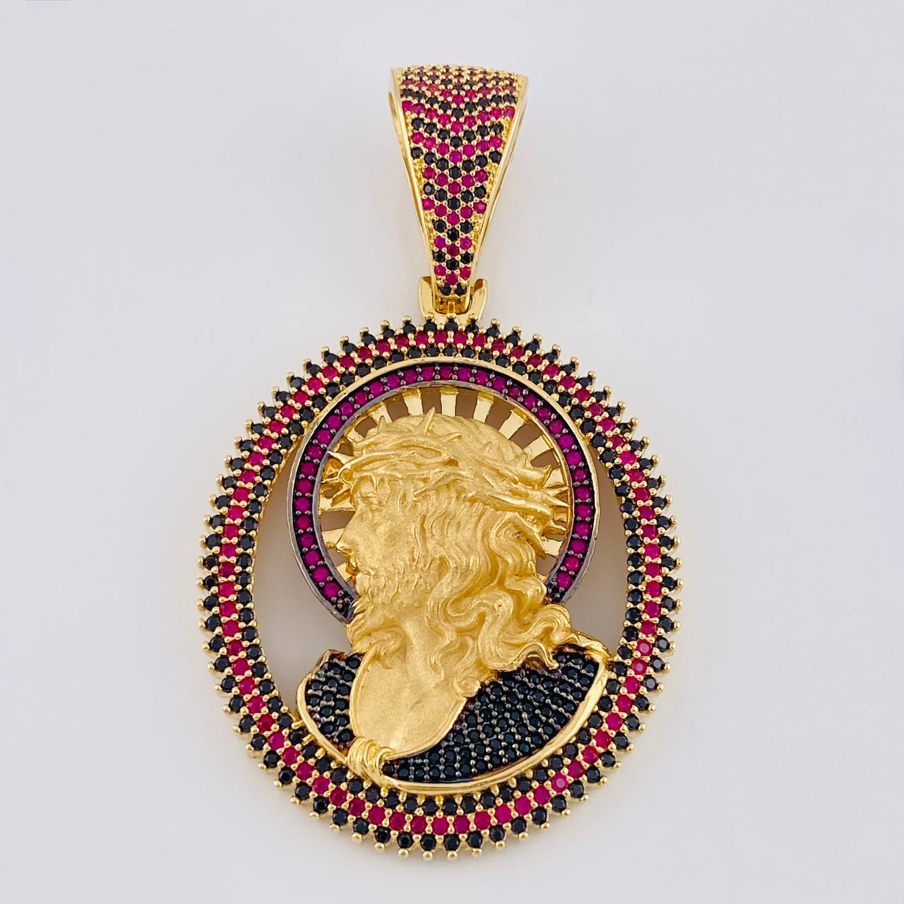 Dije Cristo Aureola Y Púas 25.5 g / 6.5 cm Dos Oros Amarillo Blanco 18K