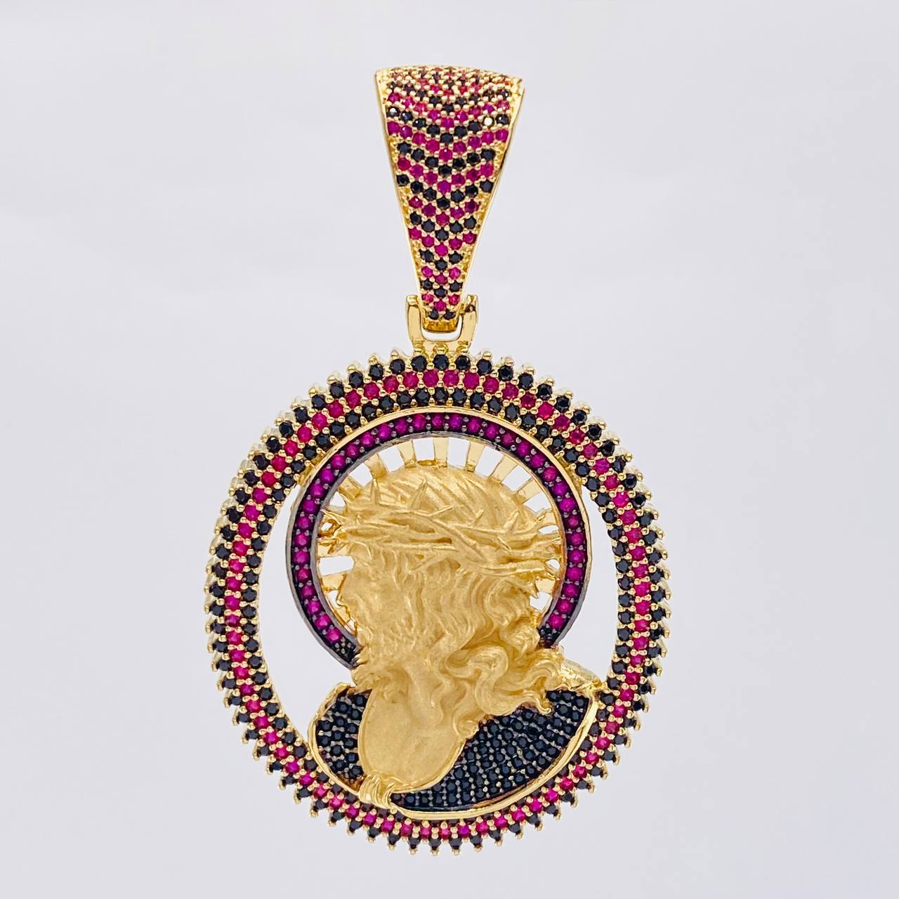 Dije Cristo Aureola Y Púas 25.5 g / 6.5 cm Dos Oros Amarillo Blanco 18K