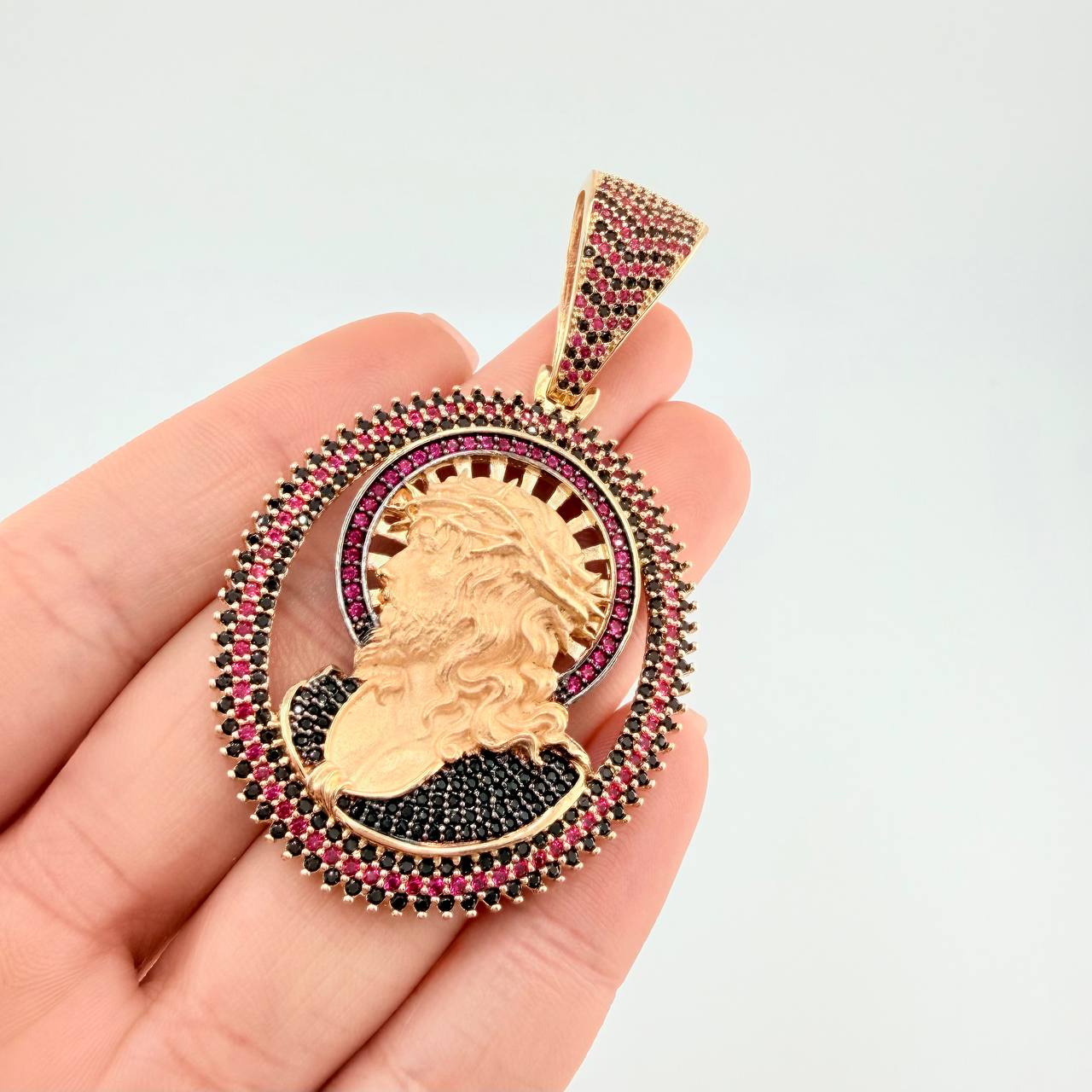 Dije Cristo Aureola Y Púas 25.5 g / 6.5 cm Dos Oros Amarillo Blanco 18K