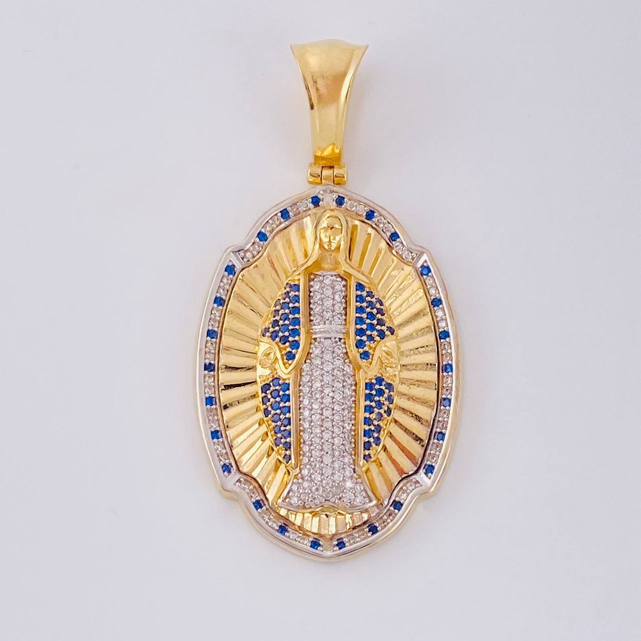 Dije Placa Ovalada Virgen Milagrosa 14.05 g / 5.5 cm Dos Oros Amarillo Blanco 18K