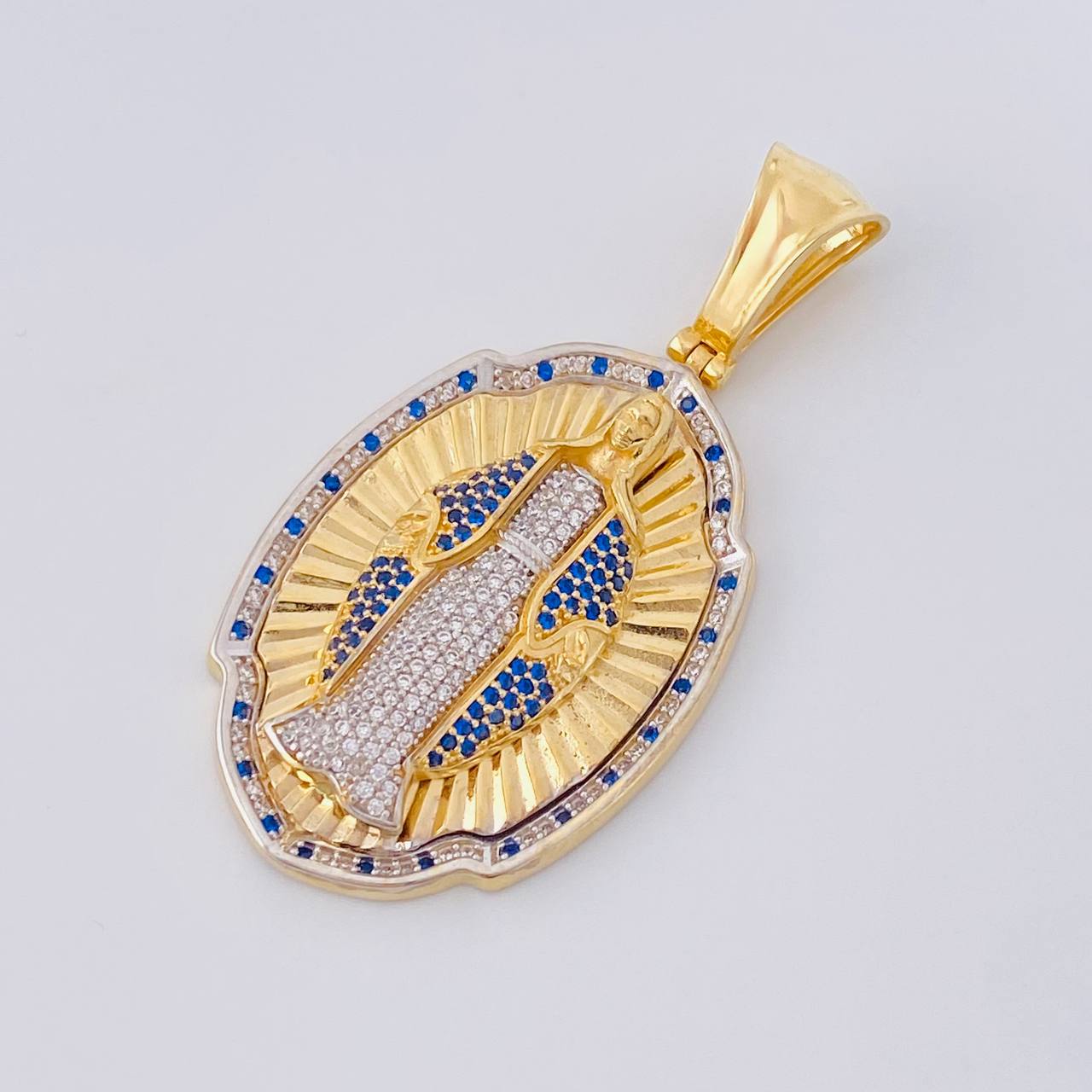 Dije Placa Ovalada Virgen Milagrosa 14.05 g / 5.5 cm Dos Oros Amarillo Blanco 18K