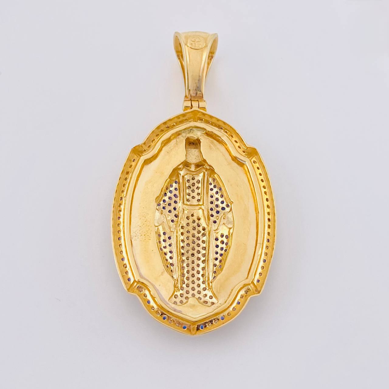 Dije Placa Ovalada Virgen Milagrosa 14.05 g / 5.5 cm Dos Oros Amarillo Blanco 18K