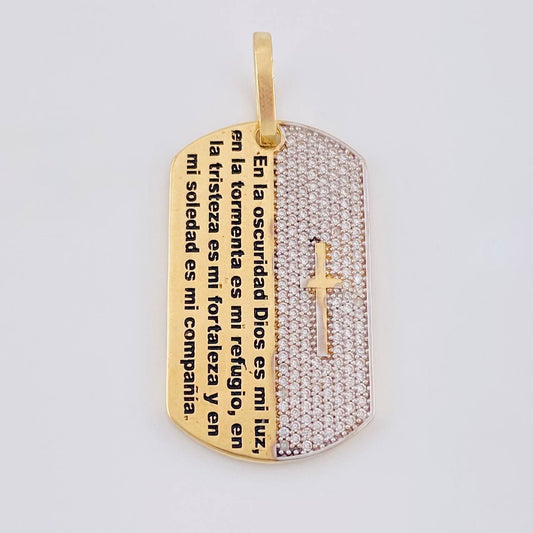 Dije Placa Tupida Salmo 91-2 6.5 g / 4 cm Dos Oros Amarillo Blanco 18K