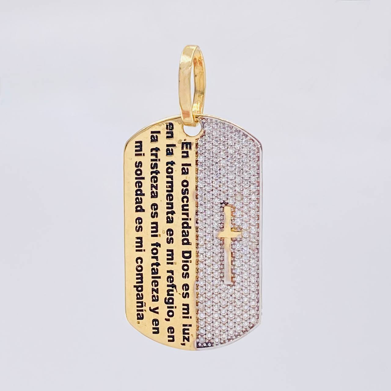 Dije Placa Tupida Salmo 91-2 6.5 g / 4 cm Dos Oros Amarillo Blanco 18K