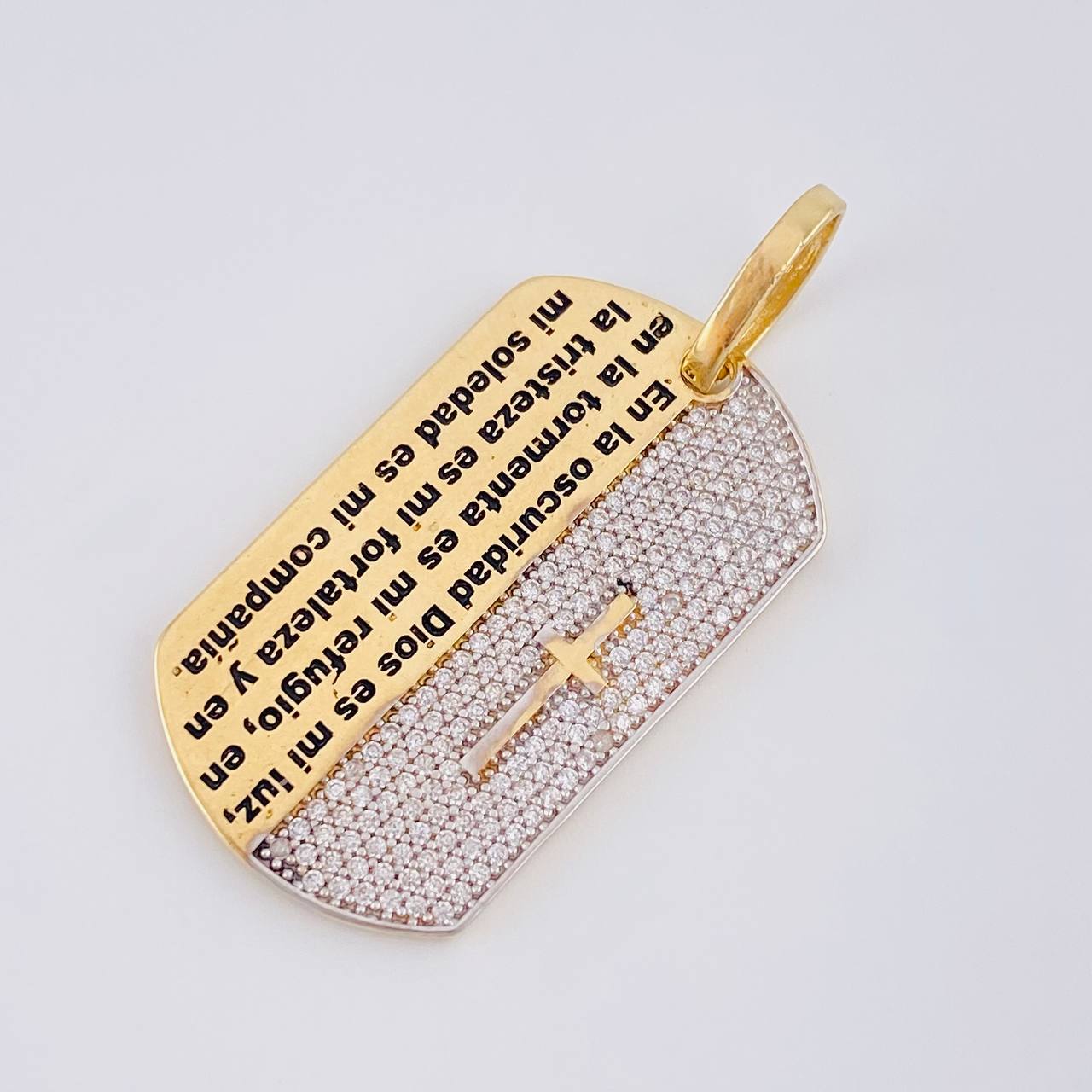 Dije Placa Tupida Salmo 91-2 6.5 g / 4 cm Dos Oros Amarillo Blanco 18K