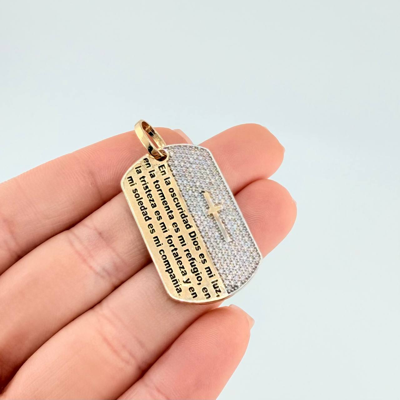 Dije Placa Tupida Salmo 91-2 6.5 g / 4 cm Dos Oros Amarillo Blanco 18K
