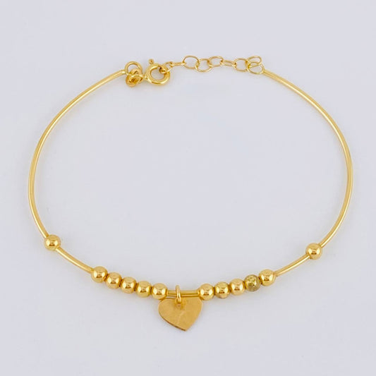 Pulso Aro Bolas Placa Corazón 3.8 g / 18 cm / 3 mm Oro Amarillo 18K