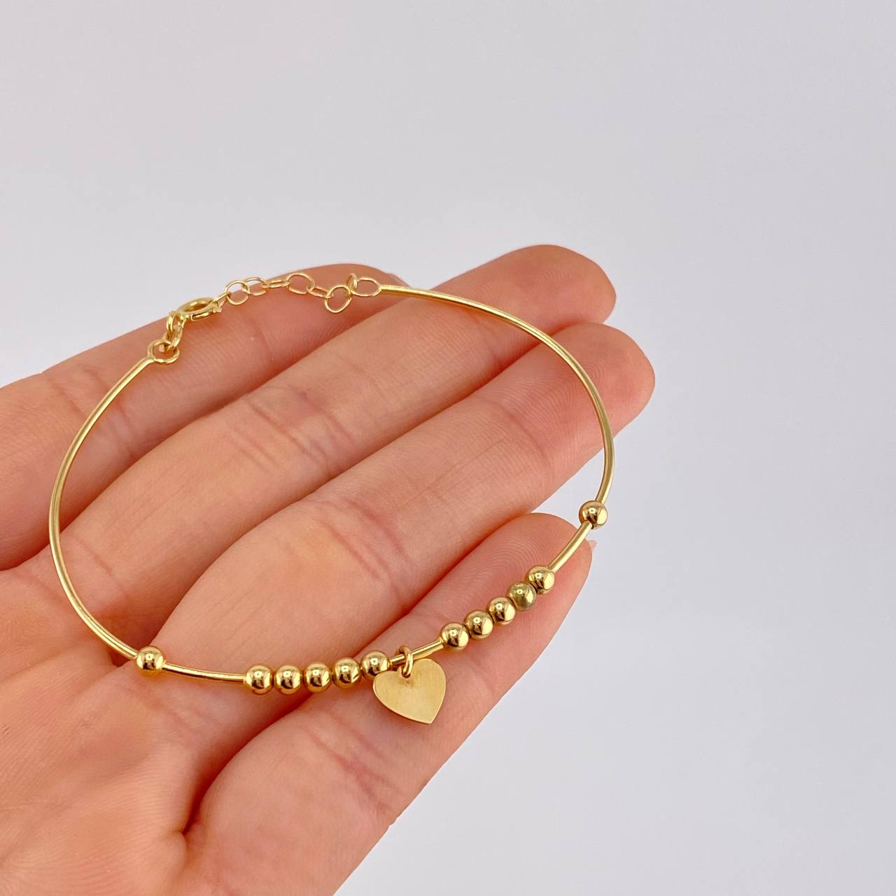 Pulso Aro Bolas Placa Corazón 3.75 g / 17.1 cm / 3 mm Oro Amarillo 18K