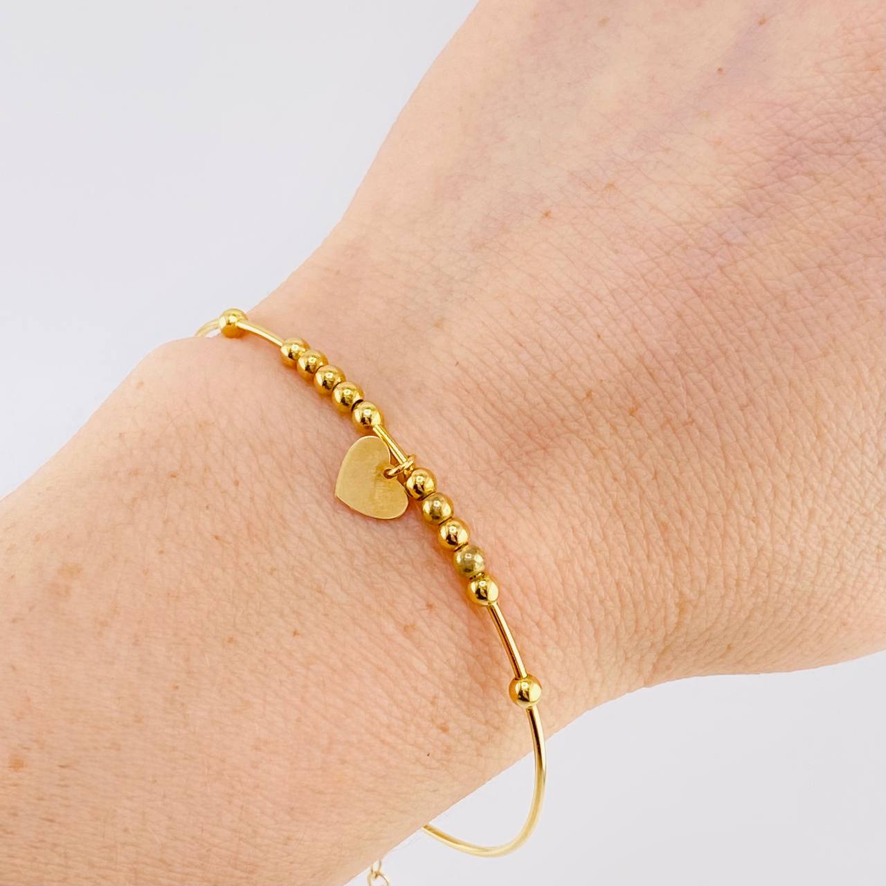 Pulso Aro Bolas Placa Corazón 3.75 g / 17.1 cm / 3 mm Oro Amarillo 18K