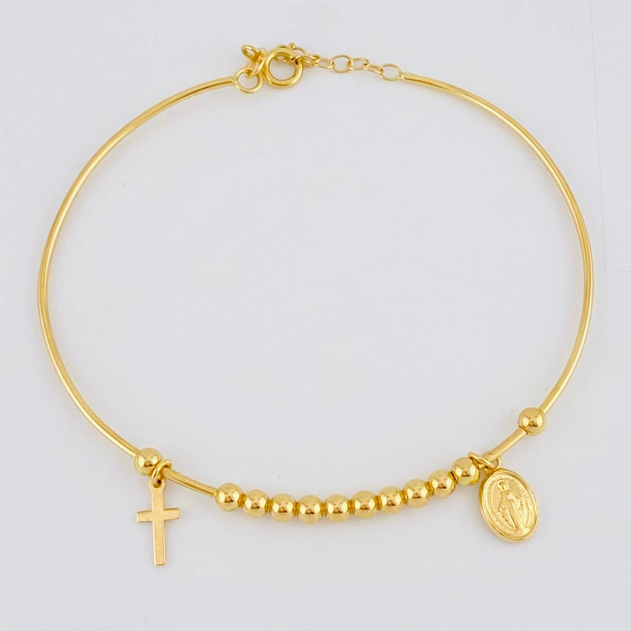Pulso Aro Bolas Virgen Milagrosa 4.35 g / 18.6 cm / 3 mm Oro Amarillo 18K
