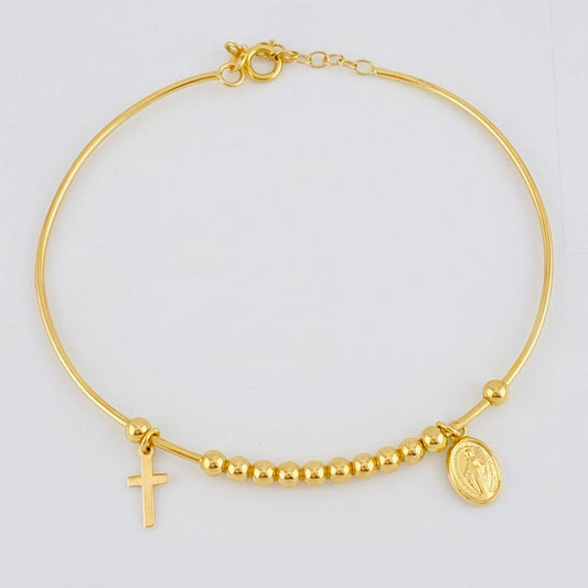 Pulso Aro Bolas Virgen Milagrosa 4.35 g / 18.6 cm / 3 mm Oro Amarillo 18K