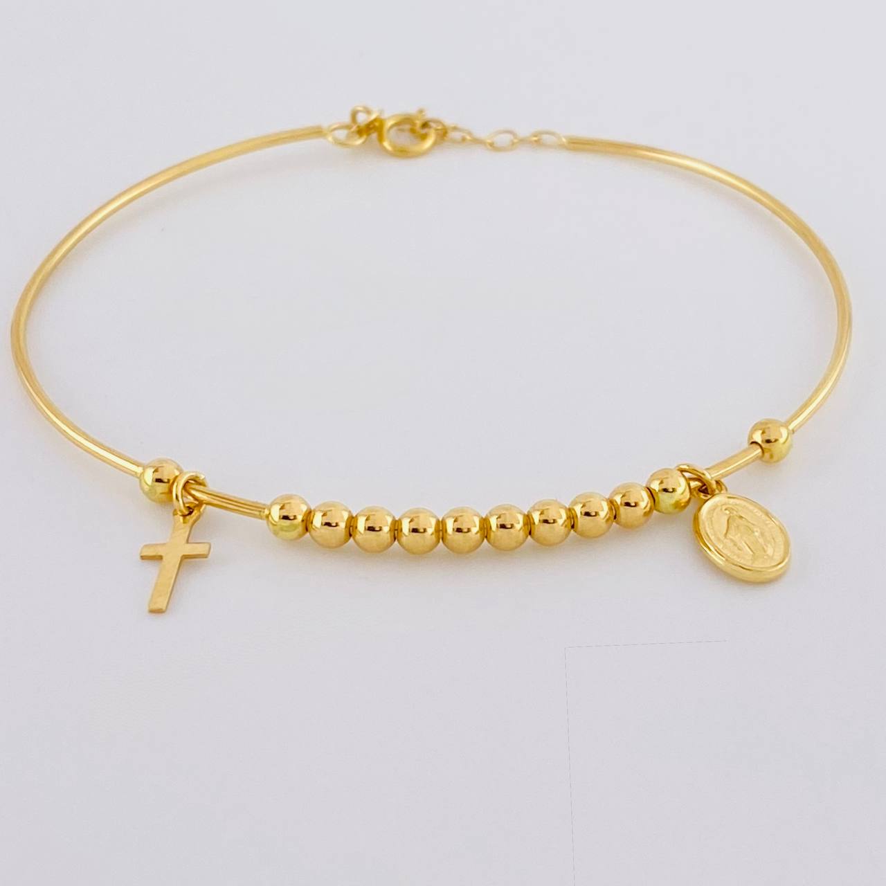 Pulso Aro Bolas Virgen Milagrosa 4.35 g / 17.5 cm / 3 mm Oro Amarillo 18K
