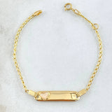 Pulso Bebé Espiga Placa Rectangular Corazon 1.7gr / 12cm-14cm / 1.6mm Resina Perlada Graduable Oro Amarillo 18K ©