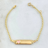 Pulso Bebé Espiga Placa Rectangular Corazon 1.75gr / 13cm-14cm / 1.6mm Resina Rosada Graduable Oro Amarillo 18K ©