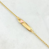 Pulso Bebé Espiga Placa Rectangular Corazon 1.75gr / 13cm-14cm / 1.6mm Resina Rosada Graduable Oro Amarillo 18K ©