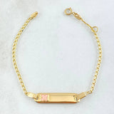 Pulso Bebé Espiga Placa Rectangular Trebol 1.65gr / 15cm-16cm / 1.6mm Resina Rosada Graduable Oro Amarillo 18K