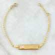Pulso Bebé Espiga Placa Rectangular Trebol 1.7gr / 13cm-14cm / 1.6mm Resina Rosada Graduable Oro Amarillo 18K ©
