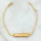 Pulso Bebé Espiga Placa Rectangular Trebol 1.7gr / 13cm-14cm / 1.6mm Resina Rosada Graduable Oro Amarillo 18K ©