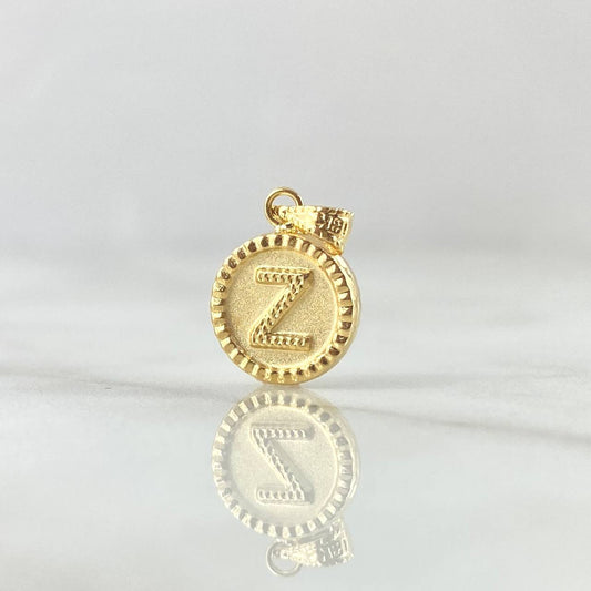 Dije Letra Z Mate 0.6gr / 1.5cm / Circulo Cargador Bordeado Oro Amarillo 18K