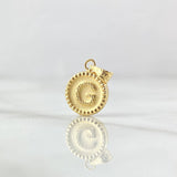 Dije Letra G Mate 0.55gr / 1.5cm / Circulo Cargador Bordeado Oro Amarillo 18K *