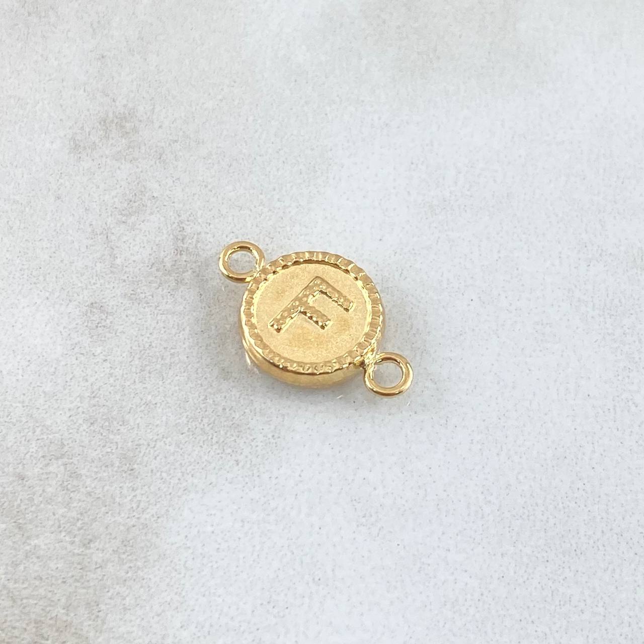 Herraje Letra F Mate 0.6gr / 1cm-1.7cm / Circulo Bordeado Oro Amarillo 18K