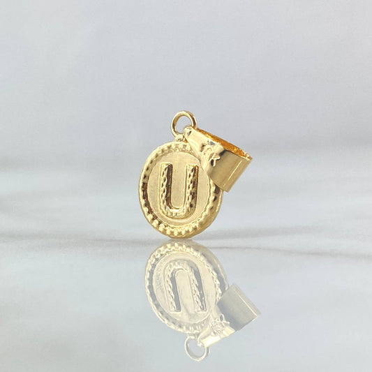Dije Letra U 0.65gr / 2cm / Circulo Bordeado Oro Amarillo 18K