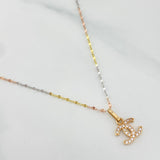Set Cadena Flor Espejo + Dije Ola Cruzada / 1.3gr / 45 cm Tres Oros 18K
